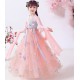 Peach Blue Cheongsam 3D Flowers Dress+Shawl
