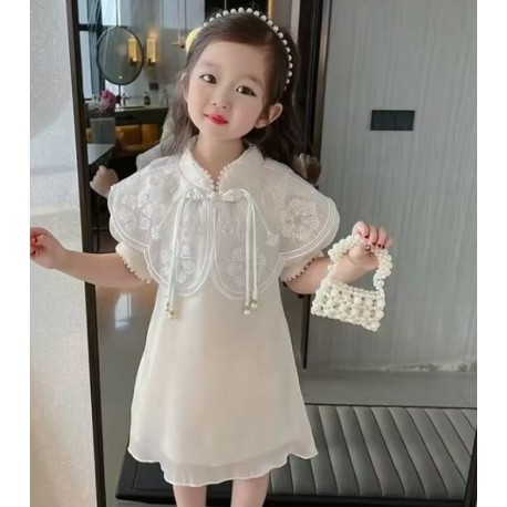 White Embroidery Cheongsam Dress