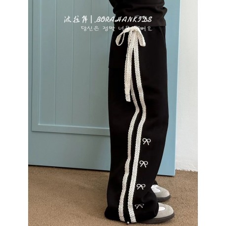 Black Ribbon Lace Lined Pants