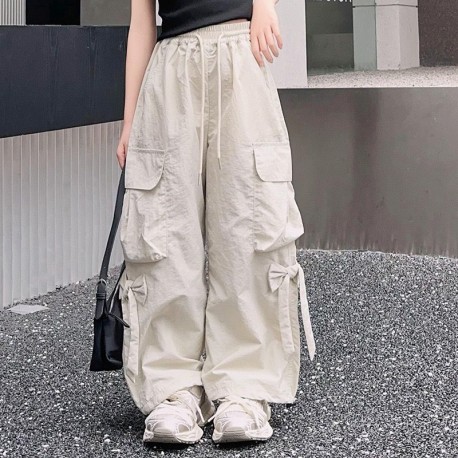 Cream Two Ribbons Cargo Pants