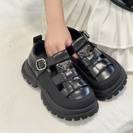 Korean Black Plait Leather Shoes