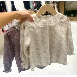 Grey Floral Lace Collar Top