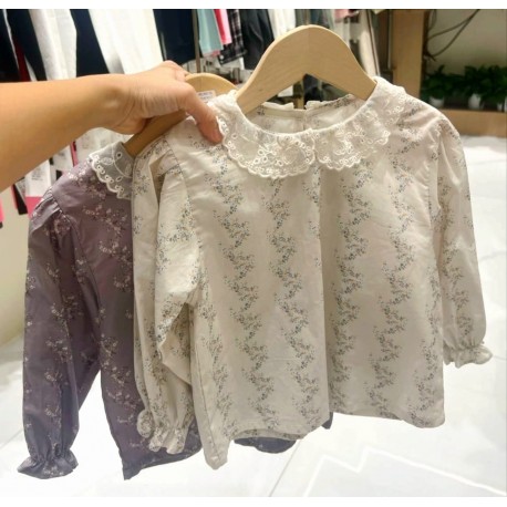 Grey Floral Lace Collar Top