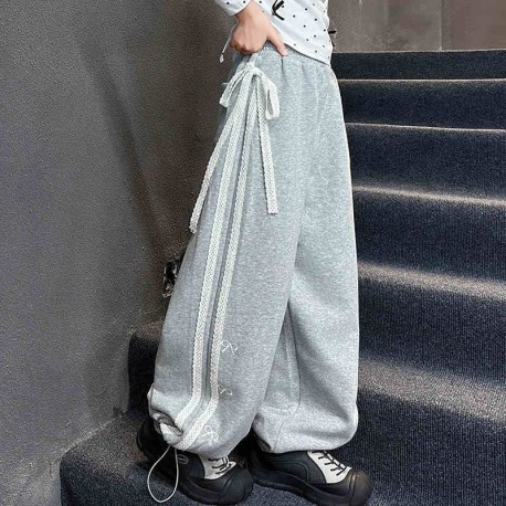 Grey Ribbon Lace Lined Pants