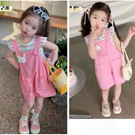 Rainbow Rib Top Set Pink Overalls