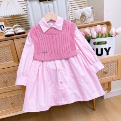 Pink Dress Set Knit Outer