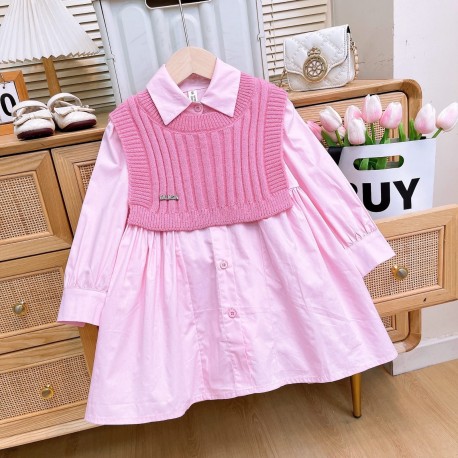 Pink Dress Set Knit Outer