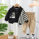 Black Stripe Top Set Brown Pants