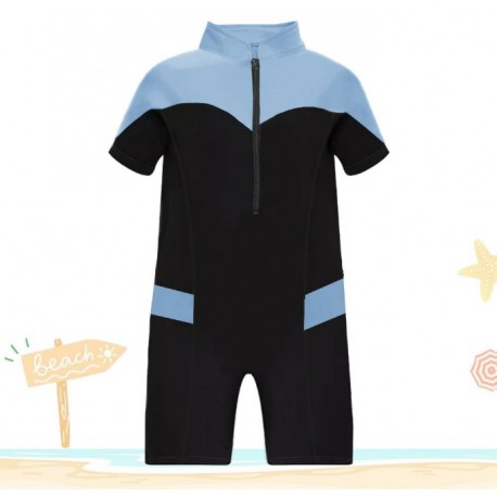 Blue Black One Piece Short Swimsuit