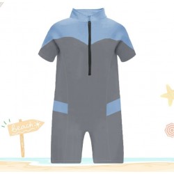 Blue Grey One Piece Short Swimsuit