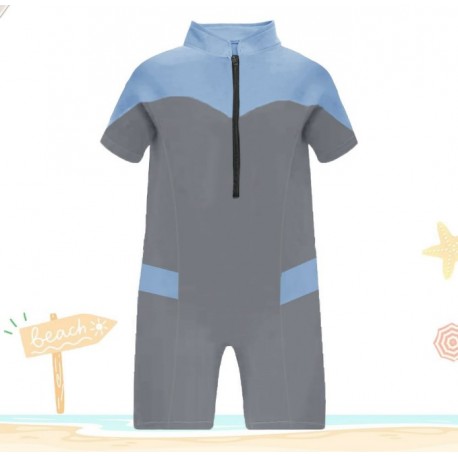 Blue Grey One Piece Short Swimsuit