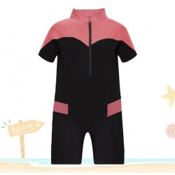 Peach Black One Piece Short Swimsuit