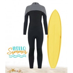 Grey Black One Piece Long Swimsuit