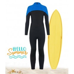 Blue Black One Piece Long Swimsuit