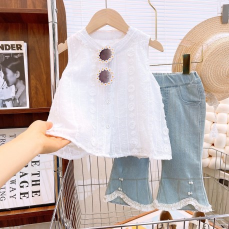 White Top Set Pearl Denim Pants
