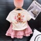 Cream Bear Top Set Pink Layered Skirt