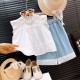 White Top Set Denim Lace Wide Pants
