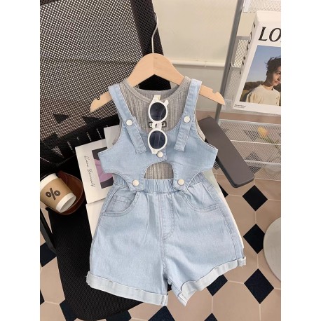 Grey Tank Set 2 Piece Denim Overalls