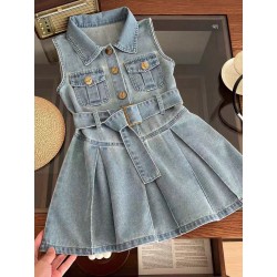 Denim Pleated Dress +Belt