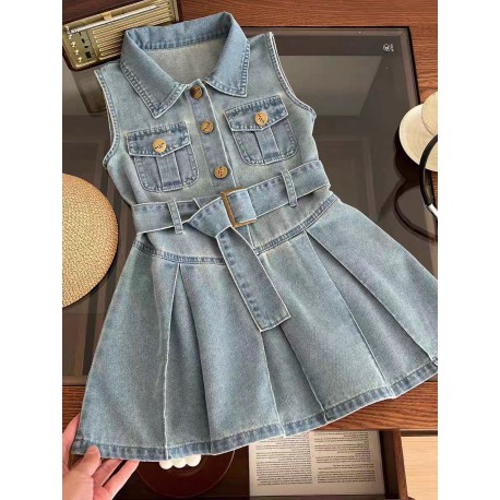 Denim Pleated Dress +Belt