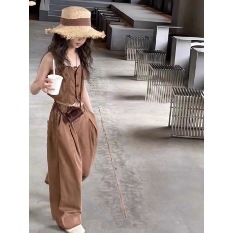 Brown Denim Tank Set Brown Denim Wide Pants
