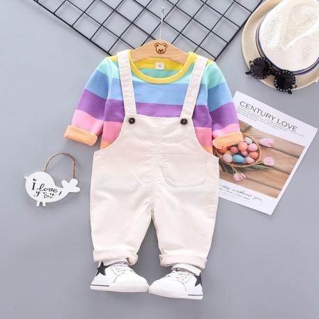 Rainbow Top Set Cream Wings Overalls
