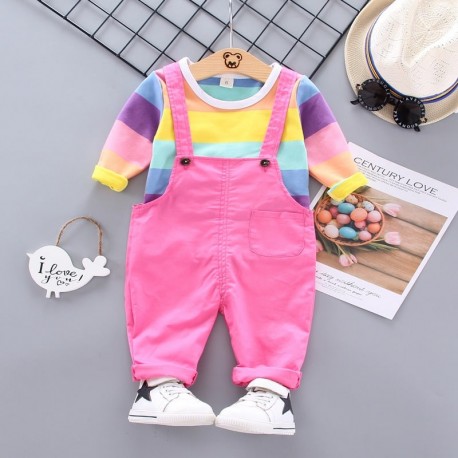 Rainbow Top Set Pink Wings Overalls
