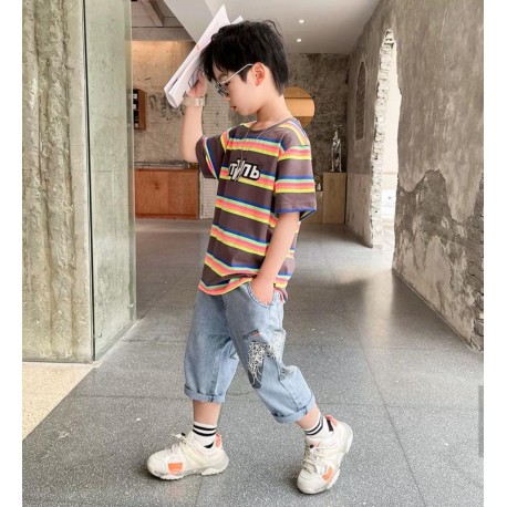Brown Stripe CTNB T-Shirt Set Jeans