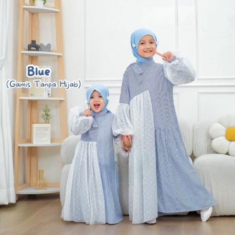 Blue White Stripes One Side Tulle Gamis