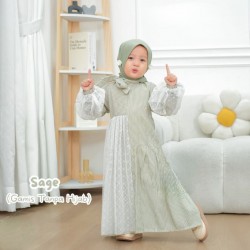 Sage White Stripes One Side Tulle Gamis