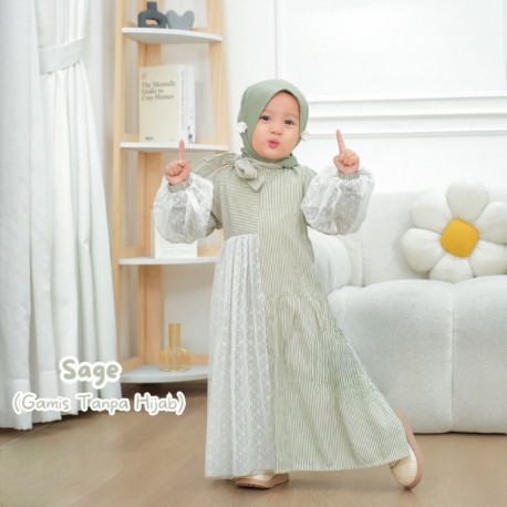 Sage White Stripes One Side Tulle Gamis