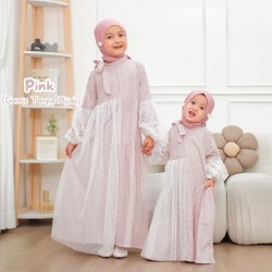 Pink White Stripes One Side Tulle Gamis