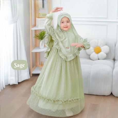 Sage Dots Tulle Ruffle Gamis