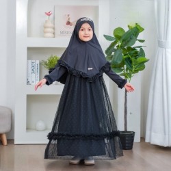 Black Dots Tulle Ruffle Gamis