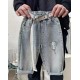 Small Ripped Denim Pull On Pants(no belt)