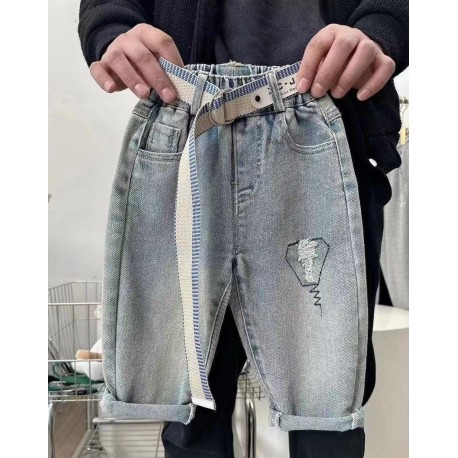 Small Ripped Denim Pull On Pants(no belt)