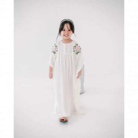 White Pretty Embroidery Kaftan Dress