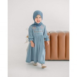 Blue U Shape Floral Embroidery Gamis