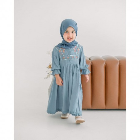 Blue U Shape Floral Embroidery Gamis