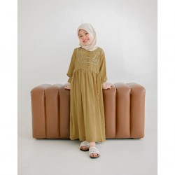 Brown U Shape Floral Embroidery Gamis