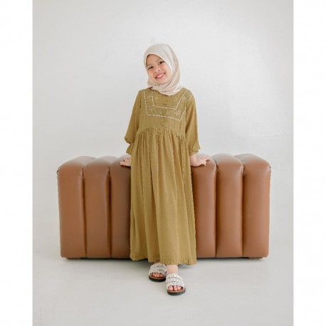 Brown U Shape Floral Embroidery Gamis