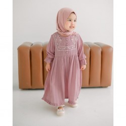 Pink U Shape Floral Embroidery Gamis