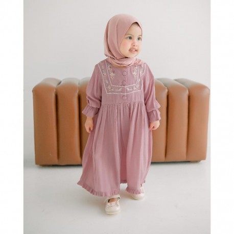 Pink U Shape Floral Embroidery Gamis