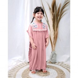 Pink Embroidery Pompom Kaftan Dress