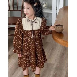 Brown Floral Cream Lace Dress