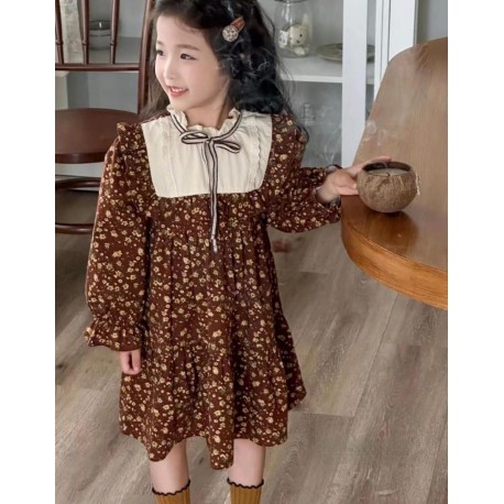 Brown Floral Cream Lace Dress