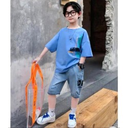 Blue Comic T-Shirt Set Denim Pants