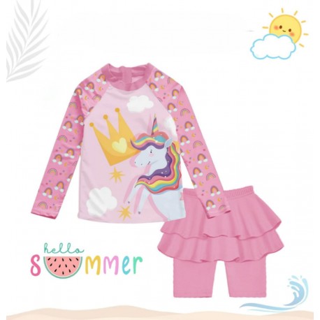 Pink Crown Unicorn Swimsuit Set