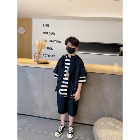 Black Korean Zipper Top Set Pants(no inner)