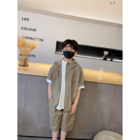 Brown Korean Zipper Top Set Pants(no inner)